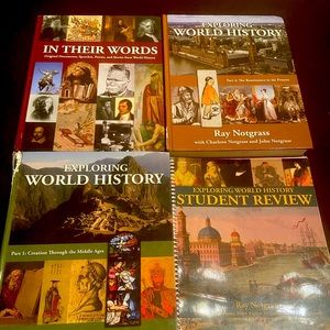 Notgrass Exploring World History Curriculum. One book has a battered edge.